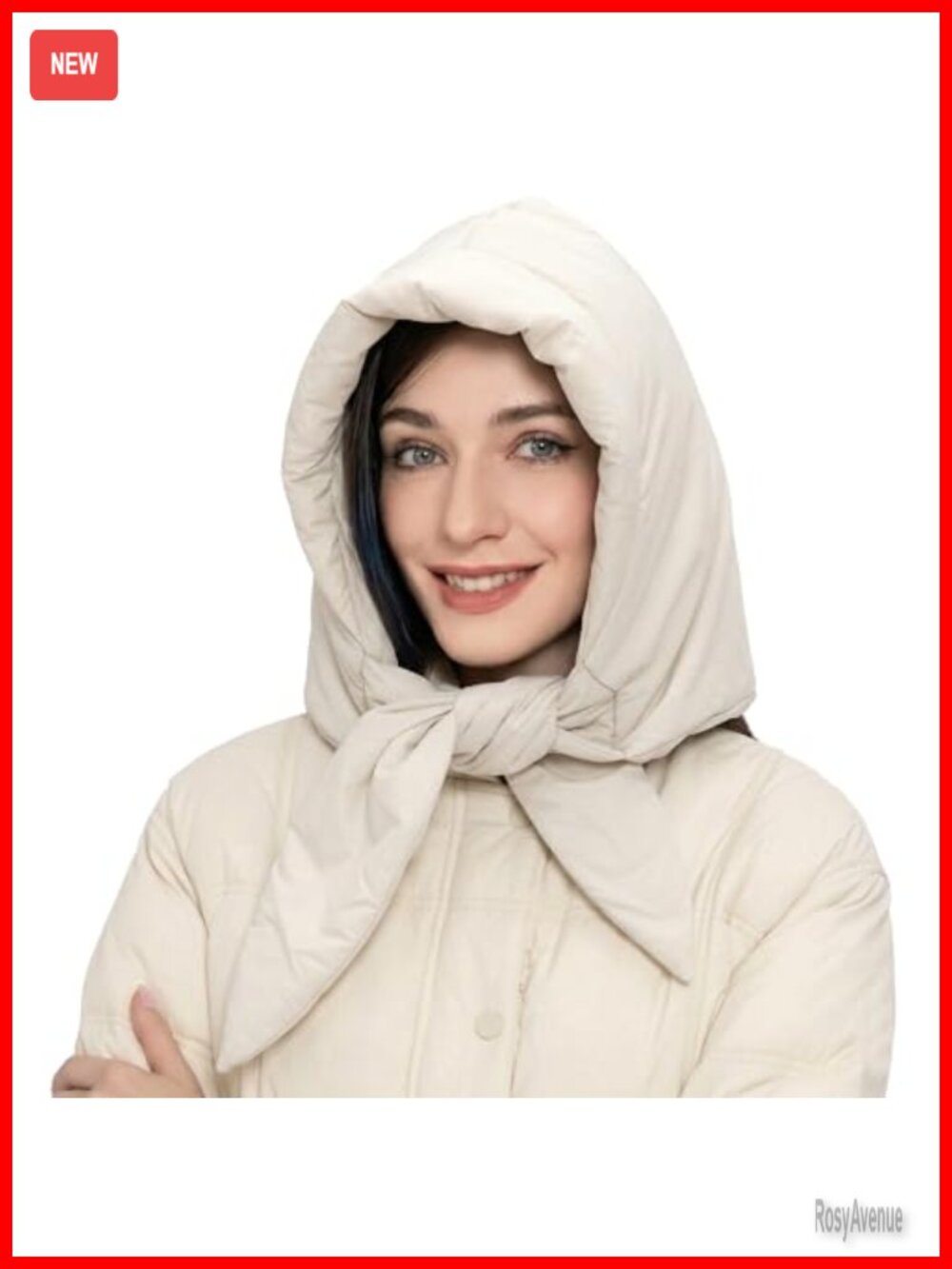 Women Winter Down Beanie Hat Windproof Hooded Scarf Balaclava